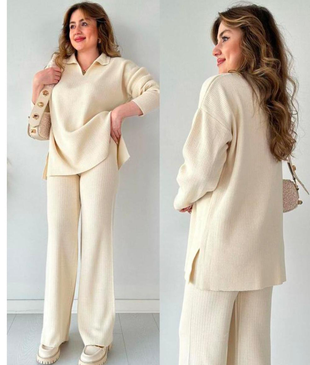 POLO V NECK 2 PIECE KNIT CO ORD SET